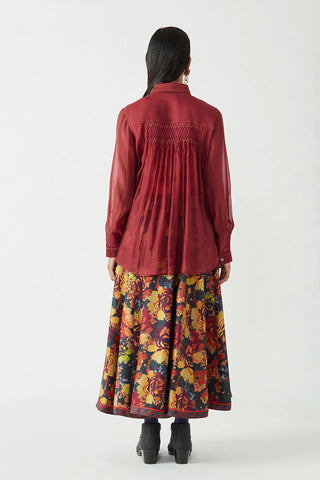 Payal Pratap-Maroon Savion Smocking Shirt-INDIASPOPUP.COM