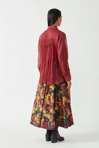 Payal Pratap-Maroon Savion Smocking Shirt-INDIASPOPUP.COM