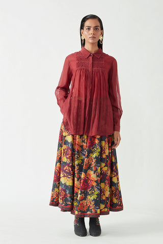 Payal Pratap-Maroon Savion Smocking Shirt-INDIASPOPUP.COM