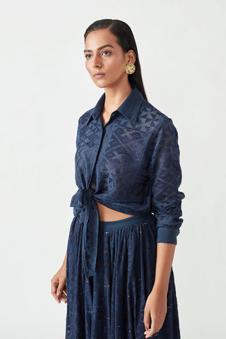 Payal Pratap-Navy Aubrey Embroidered Skirt-INDIASPOPUP.COM