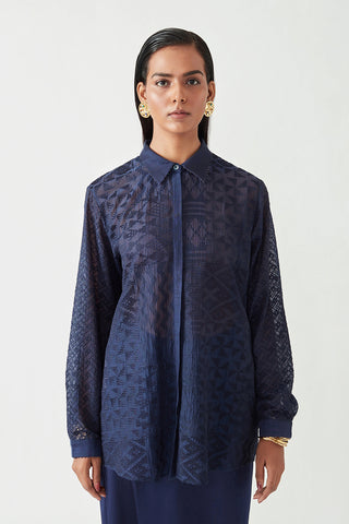 Payal Pratap-Navy Ellie Embroidered Shirt-INDIASPOPUP.COM