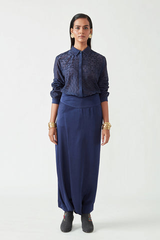 Payal Pratap-Navy Ellie Embroidered Shirt-INDIASPOPUP.COM