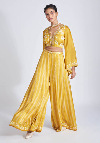 Basil Leaf-Bright Yellow Top With Palazzo-INDIASPOPUP.COM
