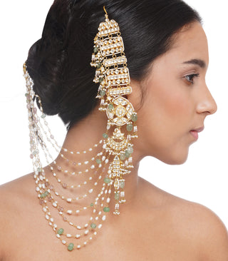 Preeti Mohan-White & Green Earring With Earchain-INDIASPOPUP.COM