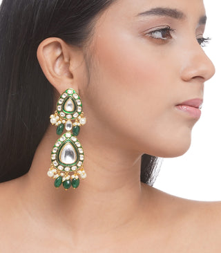 Preeti Mohan-Green Meena Kundan Earring-INDIASPOPUP.COM