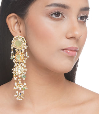 Preeti Mohan-Mint Kundan Long Earrings-INDIASPOPUP.COM