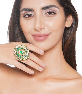 Preeti Mohan-Green Kundan Ring-INDIASPOPUP.COM