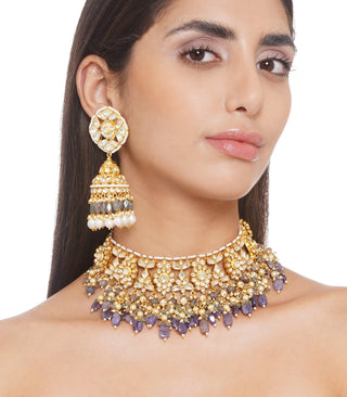 Preeti Mohan-Blue Kundan Choker Necklace With Earring-INDIASPOPUP.COM