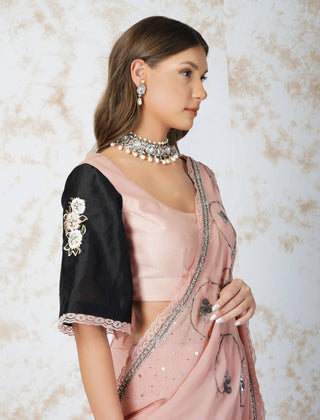 Devyani Mehrotra-Pink Antique Work Saree With Unstitched Blouse-INDIASPOPUP.COM