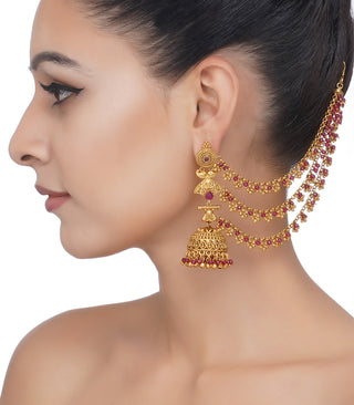 Preeti Mohan-Gold Plated Pink Temple Earring-INDIASPOPUP.COM