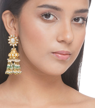 Preeti Mohan-Green Kundan Jhumka Earring-INDIASPOPUP.COM