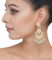 Preeti Mohan-Gold Plated Mint Kundan Chandbali Earrings-INDIASPOPUP.COM