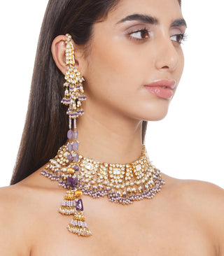Preeti Mohan-Purple Choker Necklace With Kashmiri Jhukma-INDIASPOPUP.COM