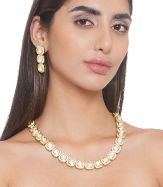 Preeti Mohan-Single Line Polki Necklace With Earring-INDIASPOPUP.COM