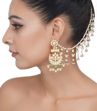 Preeti Mohan-Gold Plated White Kundan Ear Chain-INDIASPOPUP.COM