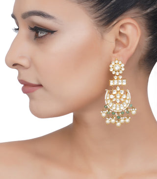 Preeti Mohan-Gold Plated White And Green Kundan Chandbali-INDIASPOPUP.COM