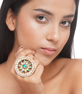 Preeti Mohan-Gold Plated Green Ring-INDIASPOPUP.COM