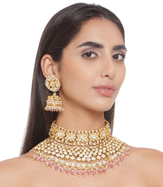 Preeti Mohan-Pink Kundan Necklace With Jhumka-INDIASPOPUP.COM