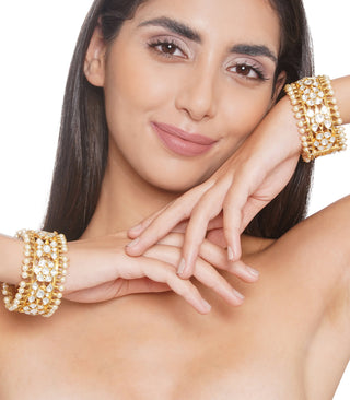 Preeti Mohan-Gold Plated Pearl Bangles-INDIASPOPUP.COM