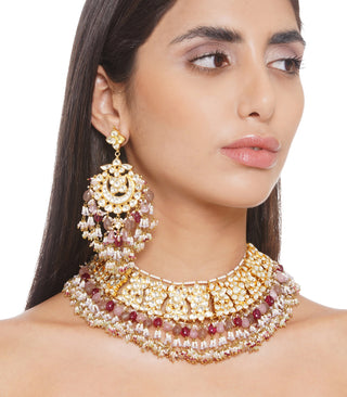 Preeti Mohan-Red & Pink Choker Necklace With Chandbali-INDIASPOPUP.COM