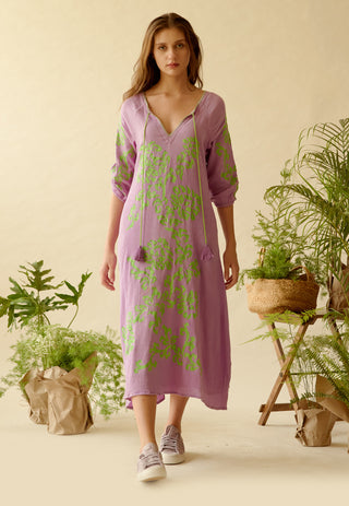 Be-Blu-Purple Sophia Embroidered Midi Dress-INDIASPOPUP.COM