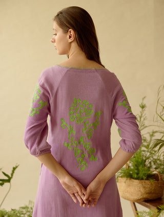 Be-Blu-Purple Sophia Embroidered Midi Dress-INDIASPOPUP.COM