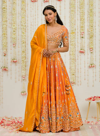 Sanya Gulati-Rust Orange Embroidered Lehenga Set-INDIASPOPUP.COM