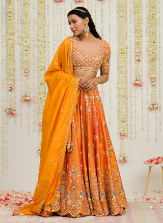 Sanya Gulati-Rust Orange Embroidered Lehenga Set-INDIASPOPUP.COM