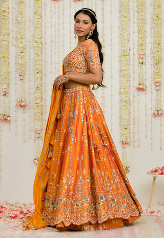 Sanya Gulati-Rust Orange Embroidered Lehenga Set-INDIASPOPUP.COM