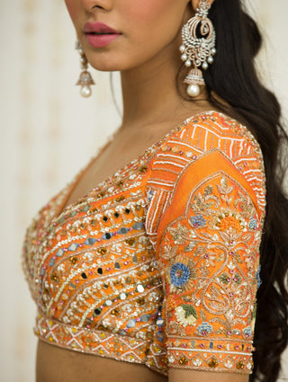 Sanya Gulati-Rust Orange Embroidered Lehenga Set-INDIASPOPUP.COM