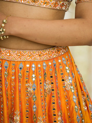 Sanya Gulati-Rust Orange Embroidered Lehenga Set-INDIASPOPUP.COM