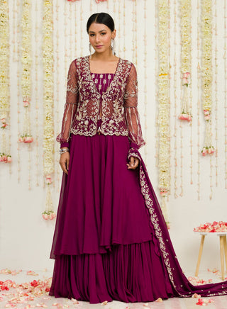 Sanya Gulati-Plum Embroidered Jacket And Skirt Set-INDIASPOPUP.COM