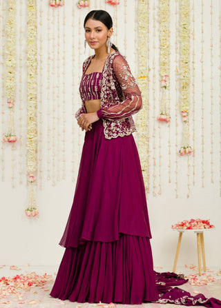 Sanya Gulati-Plum Embroidered Jacket And Skirt Set-INDIASPOPUP.COM