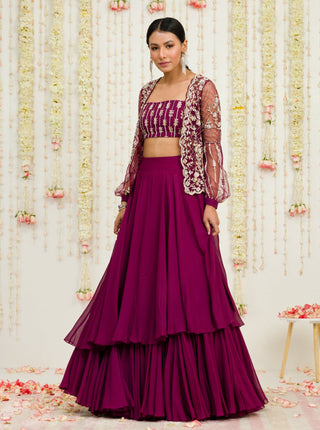 Sanya Gulati-Plum Embroidered Jacket And Skirt Set-INDIASPOPUP.COM