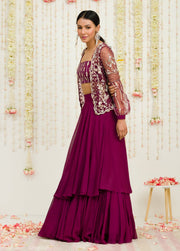 Sanya Gulati-Plum Embroidered Jacket And Skirt Set-INDIASPOPUP.COM