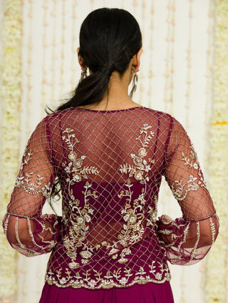 Sanya Gulati-Plum Embroidered Jacket And Skirt Set-INDIASPOPUP.COM