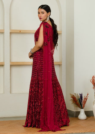 Sanya Gulati-Ombre Red Hand Embroidered Lehenga Set-INDIASPOPUP.COM