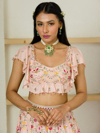 Sanya Gulati-Soft Pink Lehenga With Ruffle Blouse-INDIASPOPUP.COM