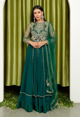 Sanya Gulati-Teal Green Jacket And Skirt Set-INDIASPOPUP.COM