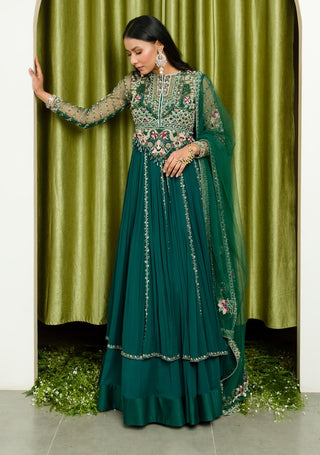 Sanya Gulati-Teal Green Jacket And Skirt Set-INDIASPOPUP.COM