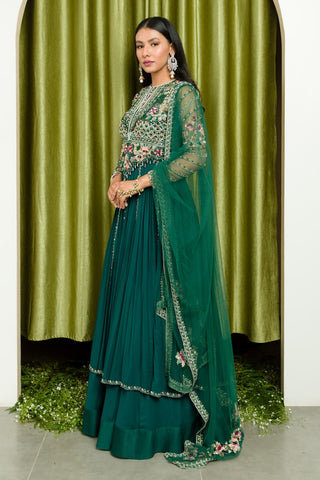 Sanya Gulati-Teal Green Jacket And Skirt Set-INDIASPOPUP.COM