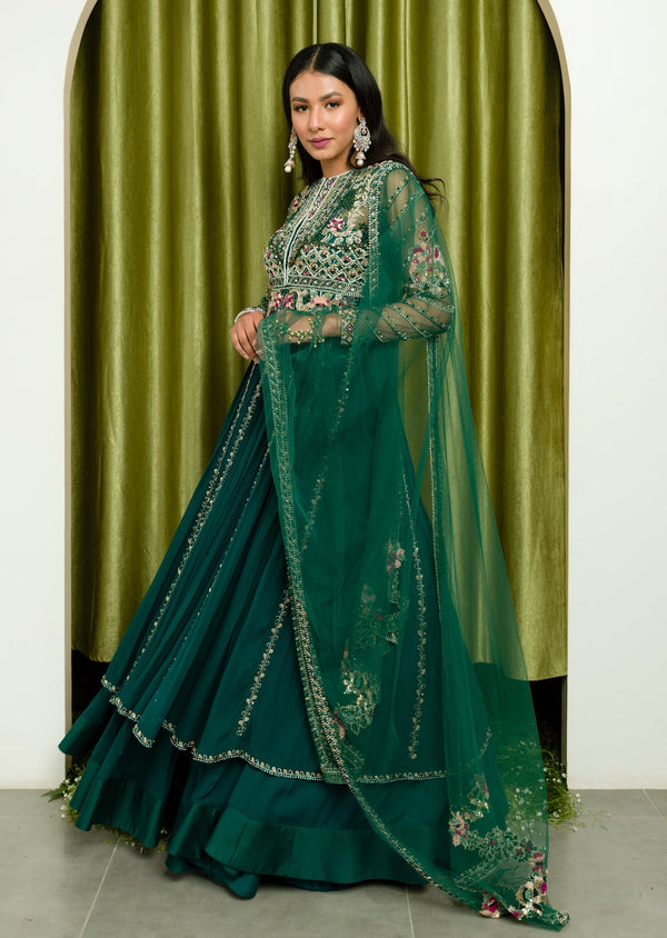 Sanya Gulati-Teal Green Jacket And Skirt Set-INDIASPOPUP.COM