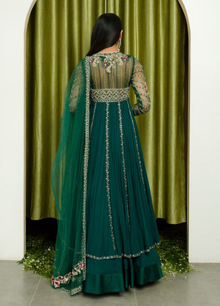 Sanya Gulati-Teal Green Jacket And Skirt Set-INDIASPOPUP.COM