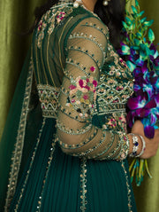 Sanya Gulati-Teal Green Jacket And Skirt Set-INDIASPOPUP.COM