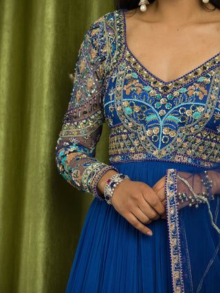 Sanya Gulati-Ink Blue Anarkali Set-INDIASPOPUP.COM