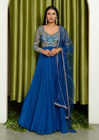 Sanya Gulati-Ink Blue Anarkali Set-INDIASPOPUP.COM