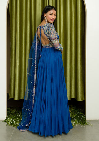 Sanya Gulati-Ink Blue Anarkali Set-INDIASPOPUP.COM