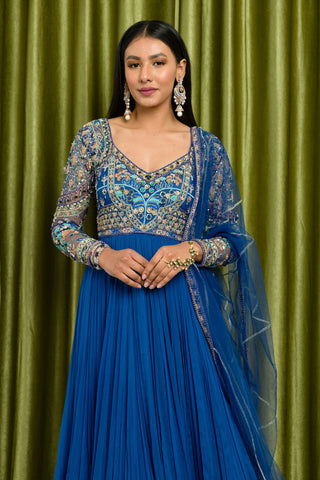 Sanya Gulati-Ink Blue Anarkali Set-INDIASPOPUP.COM