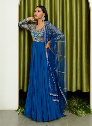 Sanya Gulati-Ink Blue Anarkali Set-INDIASPOPUP.COM