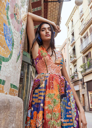 Aisha Rao-Orange Embellished Sleeveless Gown-INDIASPOPUP.COM